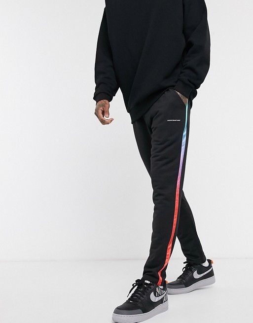 Good for Nothing jersey jogger with rainbow taping in black
