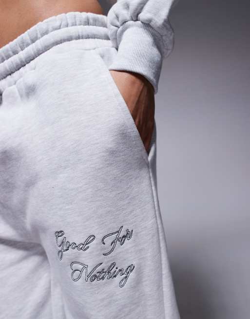 Good for Nothing - Joggers a zampa grigio mélange con cuciture overlock in coordinato , 3 di 5