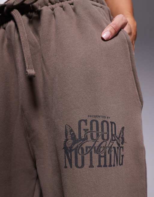 Good For Nothing - Joggers comodi dritti beige con logo sulla gamba, 4 di 5
