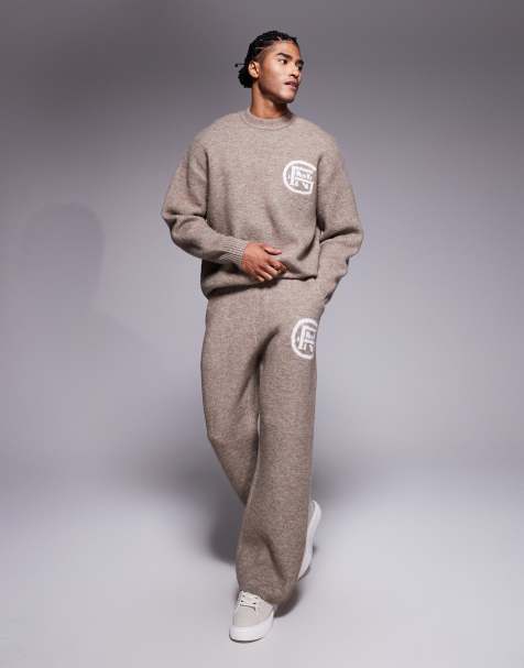 Good For Nothing - Joggers dritti in maglia beige con stampa dell'emblema - view 1