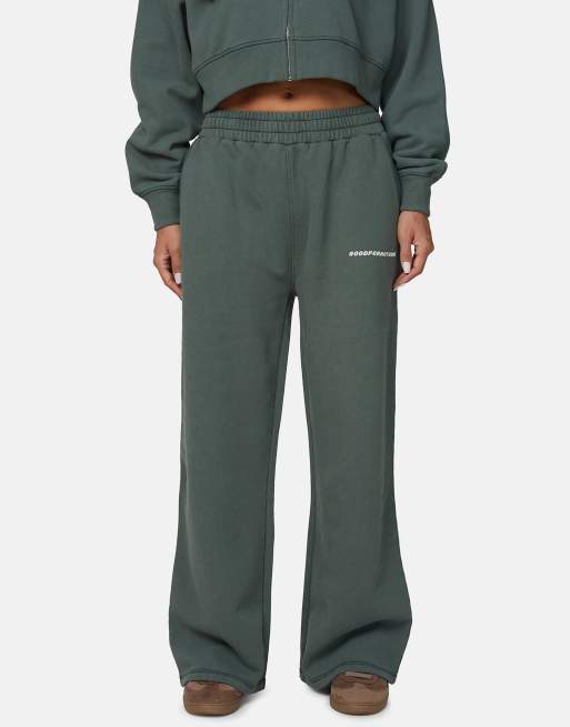 Good For Nothing – Jogginghose in Grün mit weitem Bein und Vintage-Waschung