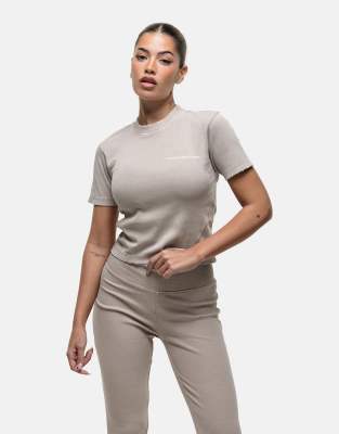 Good For Nothing - Knappes, geripptes T-Shirt in Stone-Waschung-Neutral