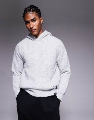 Good For Nothing Good For Nothing knitted boucle pullover hoodie in grey