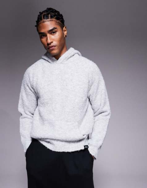 Good For Nothing knitted boucle pullover hoodie in grey - view 1