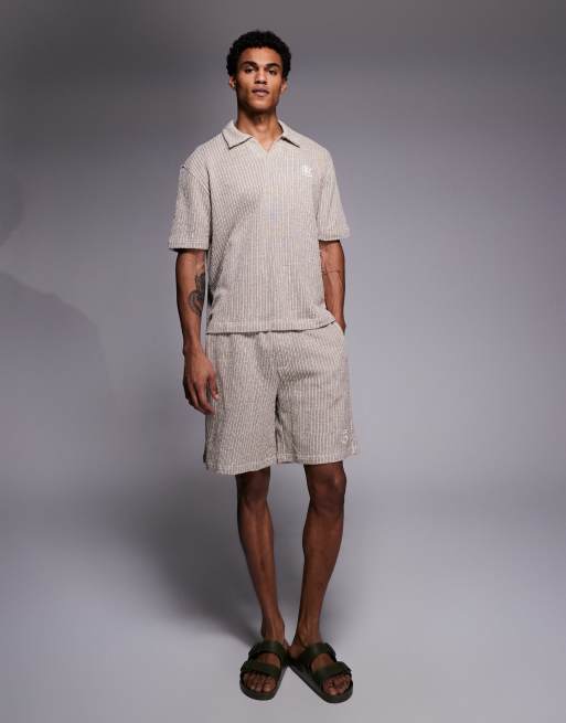 Good For Nothing knitted boxy polo in brown stripe (part of a set), 2 of 5