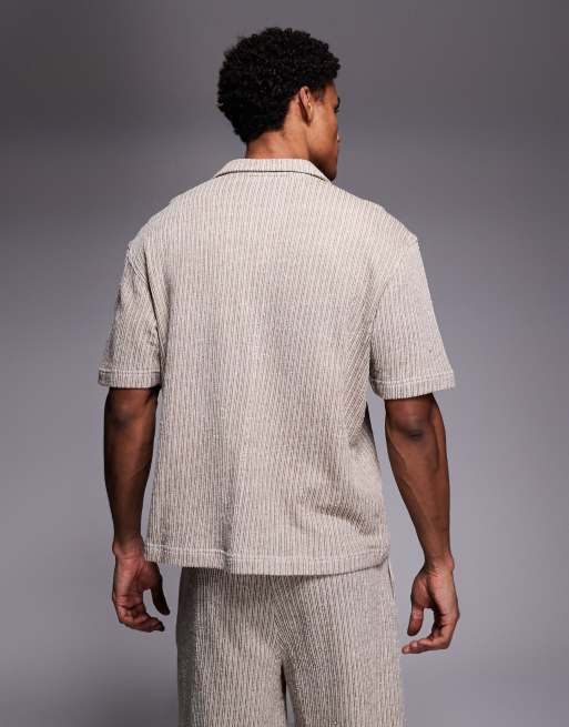 Good For Nothing knitted boxy polo in brown stripe (part of a set), 3 of 5