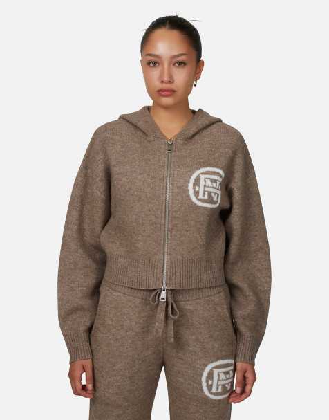Good For Nothing Knitted crop zip hoodie in brown - view 1