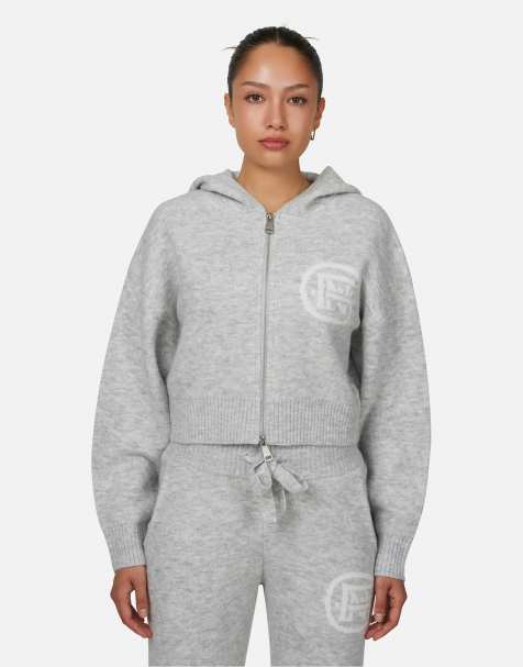 Good For Nothing Knitted crop zip hoodie in grey - view 1