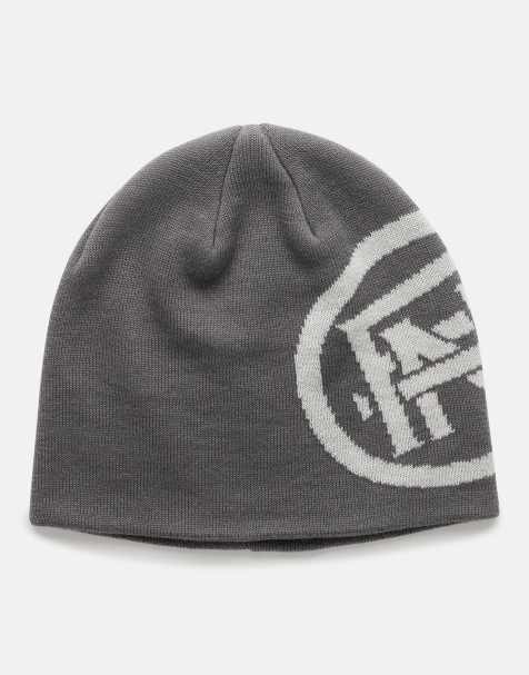 Good For Nothing Knitted emblem beanie hat in dark grey - view 1