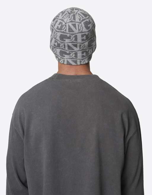 Good For Nothing Knitted emblem skully beanie in grey, 2 of 3