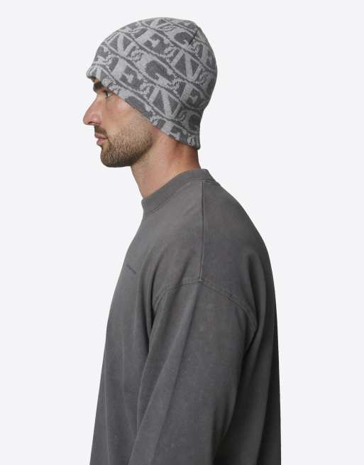 Good For Nothing Knitted emblem skully beanie in grey, 3 of 3