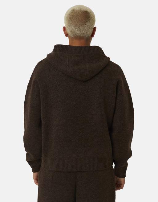 Good For Nothing Knitted intarsia emblem hoodie in brown, 2 of 3