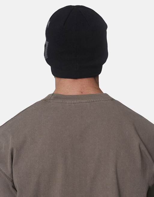 Good For Nothing Knitted intarsia emblem skully beanie in black, 2 of 3
