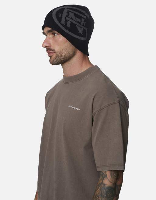 Good For Nothing Knitted intarsia emblem skully beanie in black, 3 of 3