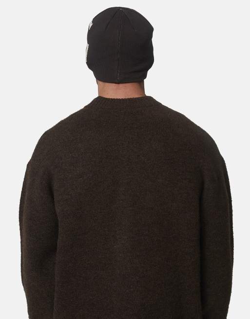Good For Nothing Knitted intarsia emblem skully beanie in dark brown, 2 of 4