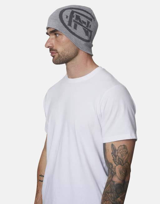 Good For Nothing Knitted intarsia emblem skully beanie in grey, 4 of 4