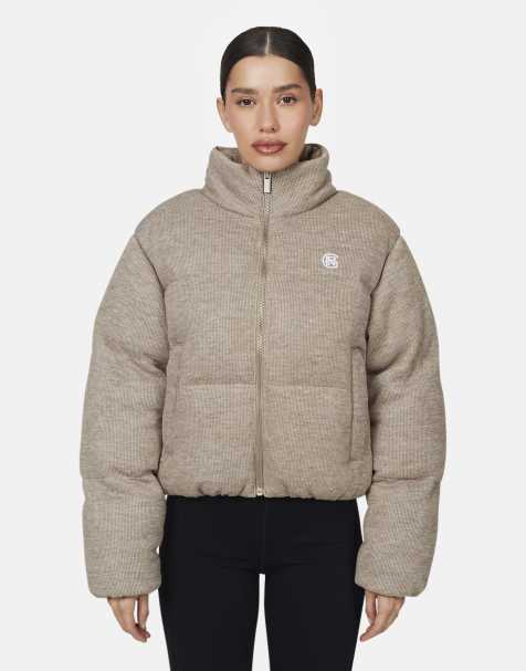 Good For Nothing Knitted padded jacket in taupe