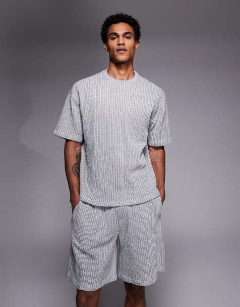 Good For Nothing knitted shorts in grey stripe (part of a set) - view 1