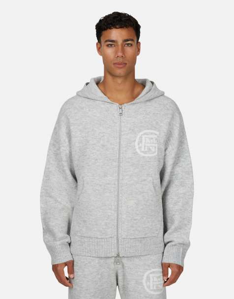 Good For Nothing Knitted zip through hoodie in grey - view 1