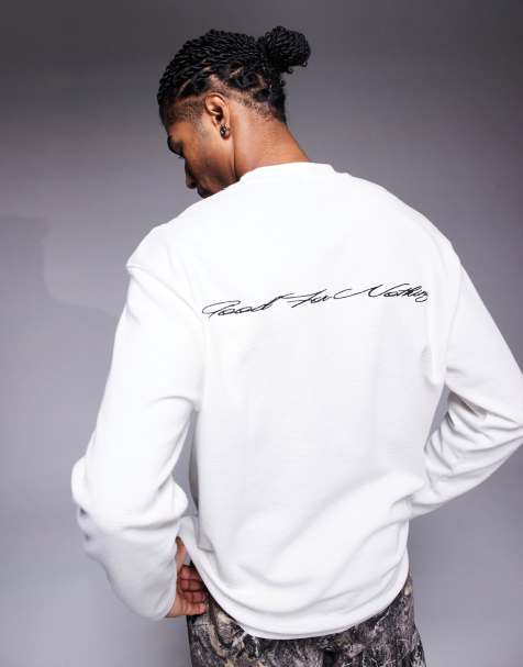 Good For Nothing – Langärmliges Oversize-T-Shirt in Weiß mit Waffelstruktur und Logostickerei - view 1