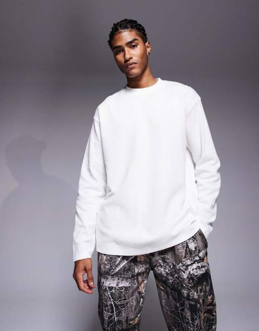 Good For Nothing – Langärmliges Oversize-T-Shirt in Weiß mit Waffelstruktur und Logostickerei, 2 von 4