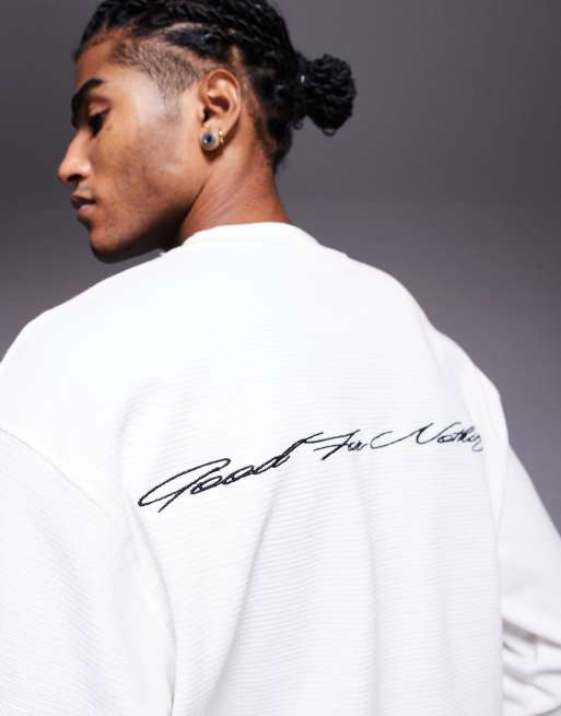 Good For Nothing – Langärmliges Oversize-T-Shirt in Weiß mit Waffelstruktur und Logostickerei, 4 von 4