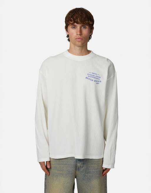 Good For Nothing – Langärmliges Shirt in Weiß mit Camouflagemuster und Waffelstruktur, 2 von 4