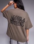 [Good For Nothing] Good For Nothing logo back oversized t-shirt in beige-Neutral S Beige