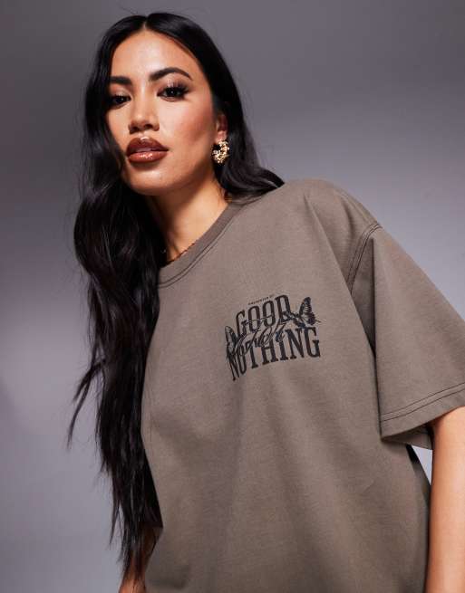 Good For Nothing logo back oversized t-shirt in beige, 2 of 4