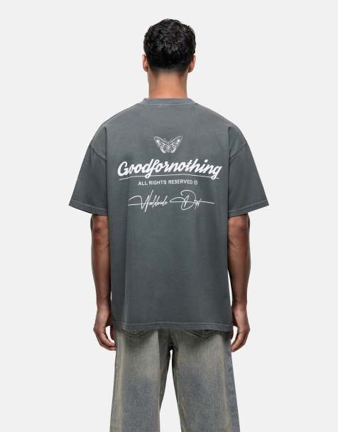 Good For Nothing logo graphic back print t-shirt in gunmetal gray - view 1