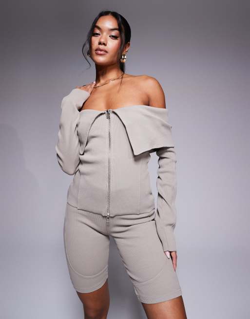 Good For Nothing long sleeve ribbed top in beige - part of a set