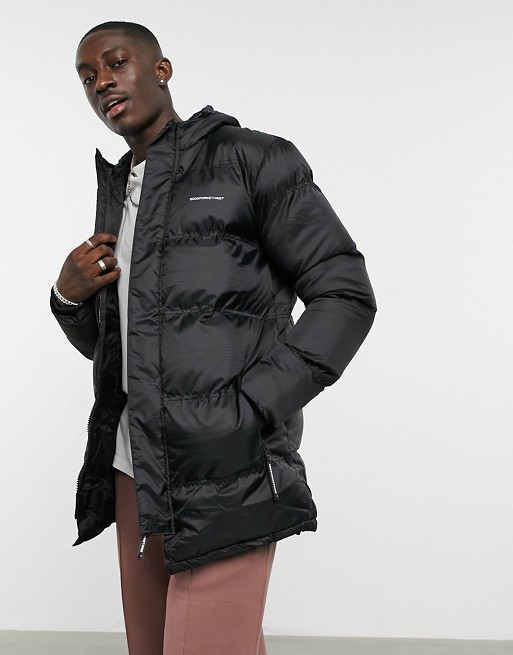 Good For Nothing longline puffer jacket in black