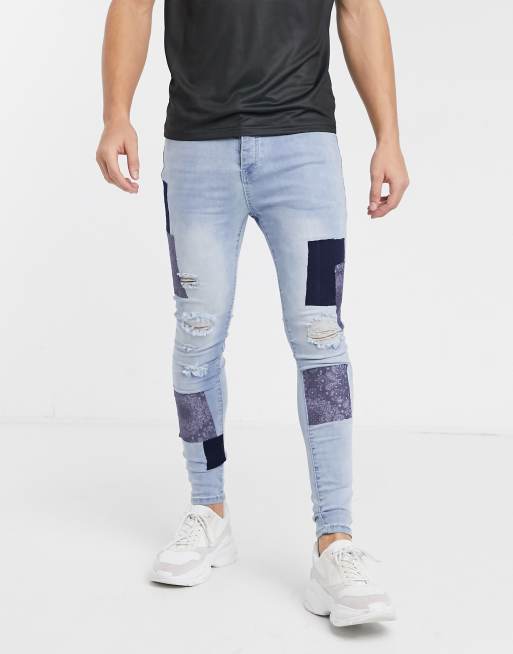 Good For Nothing - Lyseblå skinny jeans med bandana patches