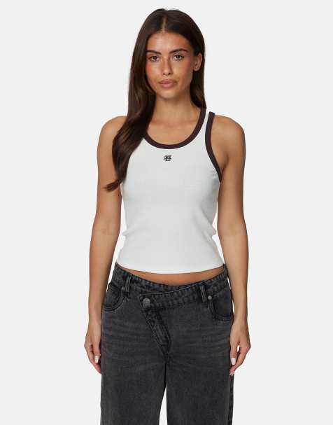 Good For Nothing Monogram contrast ribbed vest top in white - view 1