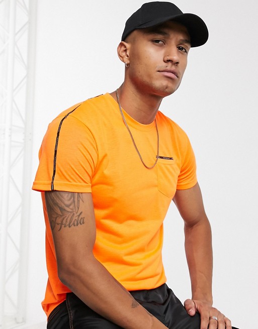 Good For Nothing muscle t-shirt with pocket and micro taping in orange