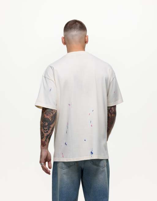 Good For Nothing – Naturvit t-shirt i oversize med färgstänk, 4 av 4