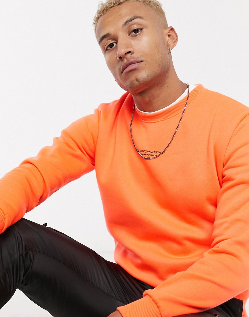 Good For Nothing – Orange sweatshirt med muscle-passform och logga framtill