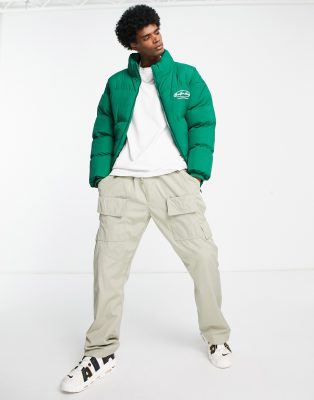 Good For Nothing oval oversized puffer jacket in green with logo print