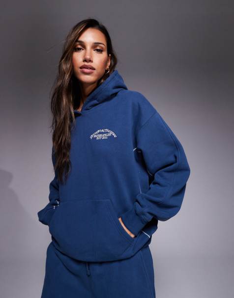 Good For Nothing Overlock stitch relaxed hoodie in navy - view 1
