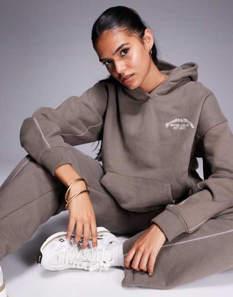 Good For Nothing Overlock stitch relaxed hoodie in taupe - view 1