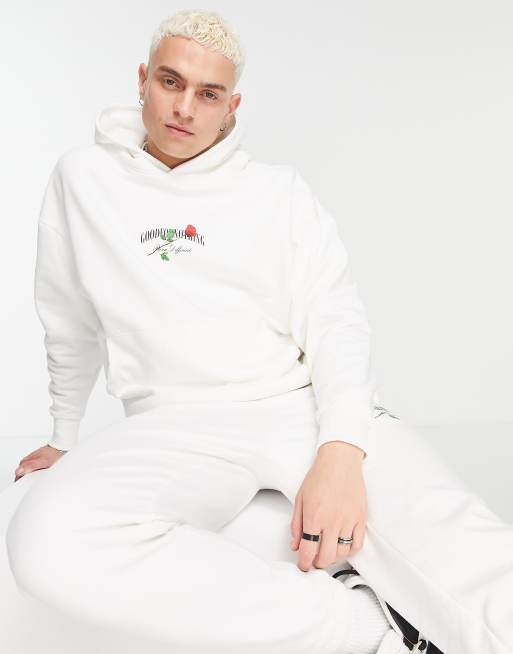 Good For Nothing – Oversize-Kapuzenpullover in gebrochenem Weiß mit Rosen-Logoprint, Kombiteil, 2 von 4