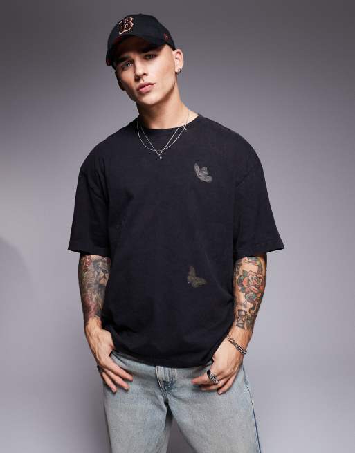 Good For Nothing – Oversize-T-Shirt in gebrochenem Schwarz mit Schmetterling-Print