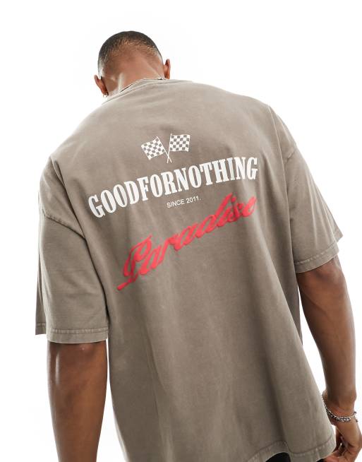 Good For Nothing – Oversize-T-Shirt in Taupe mit Motocross-Print