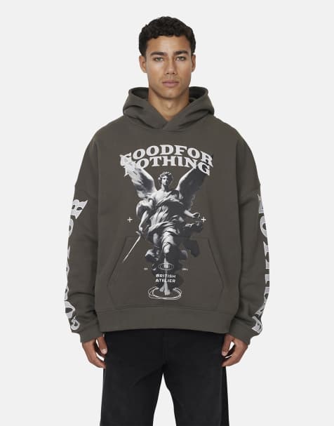 Good For Nothing Oversized boxy hoodie with print in dark grey - view 1