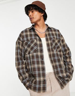 Good For Nothing oversized brushed flannel shirt in brown