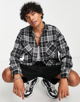 Good For Nothing oversized brushed flannel shirt in grey check