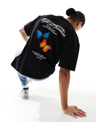 Good For Nothing oversized butterfly print t-shirt in off black