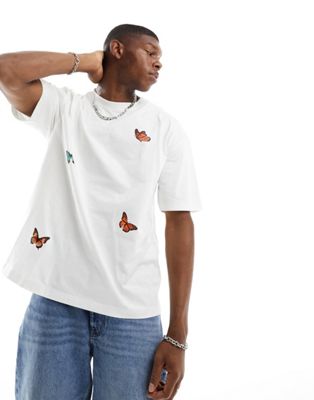 oversized butterfly print t-shirt in off white