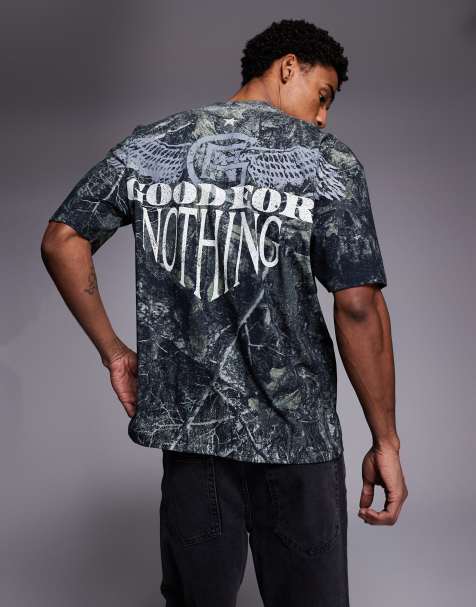 Good For Nothing oversized camo t-shirt in black with logo back print - view 1