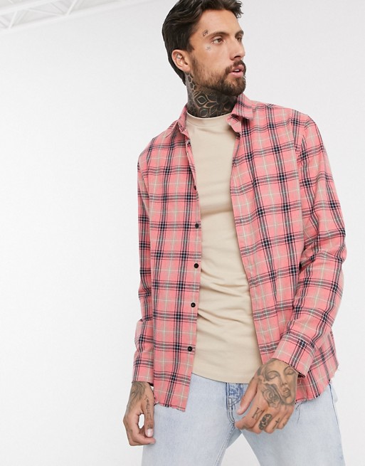 Good For Nothing oversized check shirt in pink with distressed hem